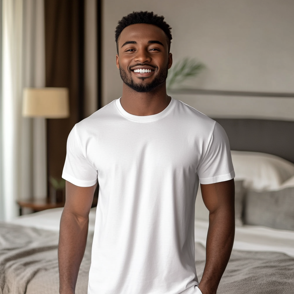 African male in white t-shirt smiling