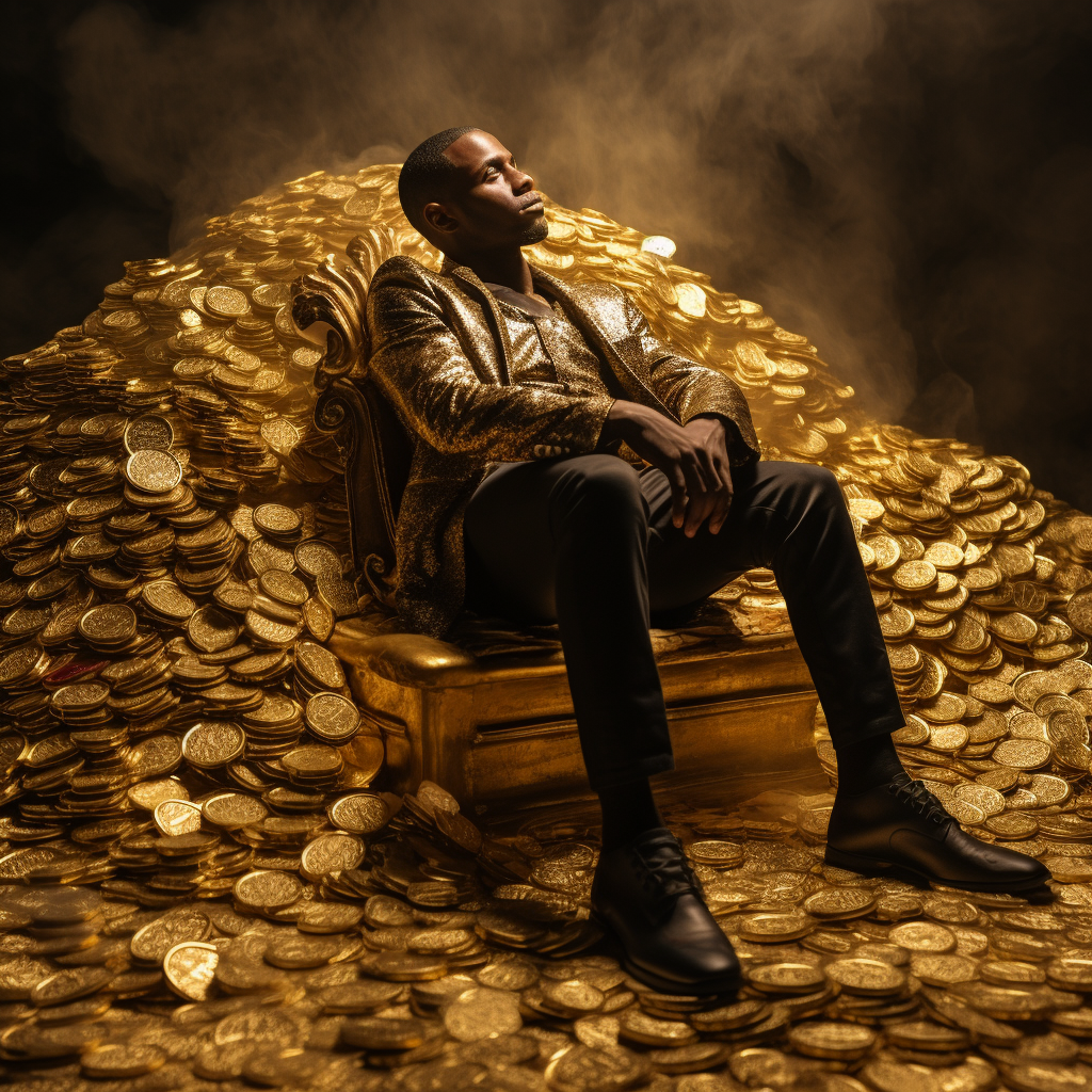 African man on gold pile