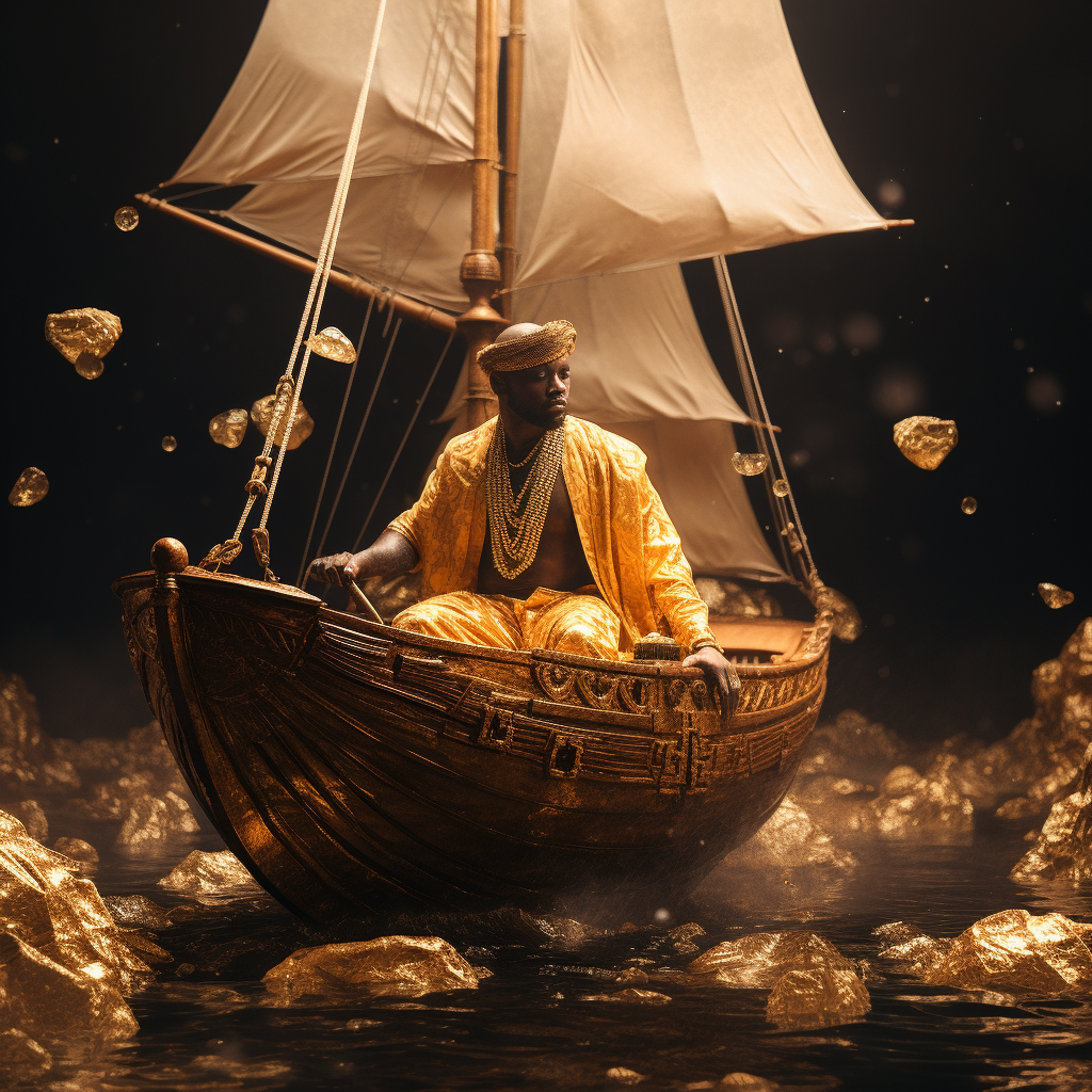 African man sailing to gigantic diamond