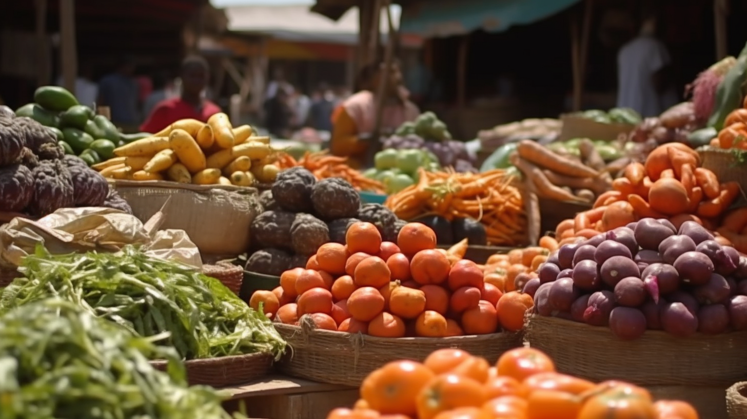 African marketplace vegetable piles