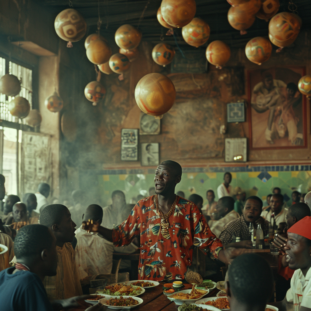 African Nation Cup Football Player Juggling in Restaurant