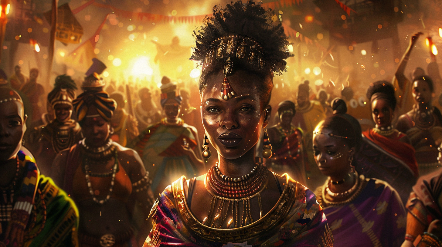 African queen surrounded by negative thoughts