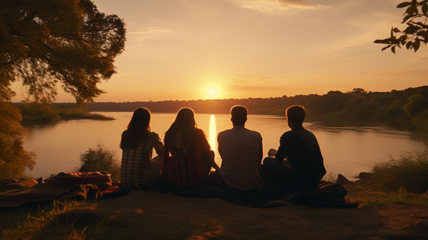 Group of Travellers by Vibrant African River