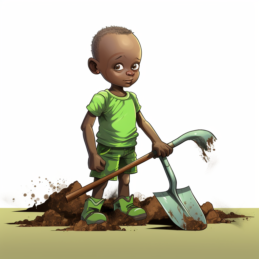 4-year-old African girl farming with a hoe