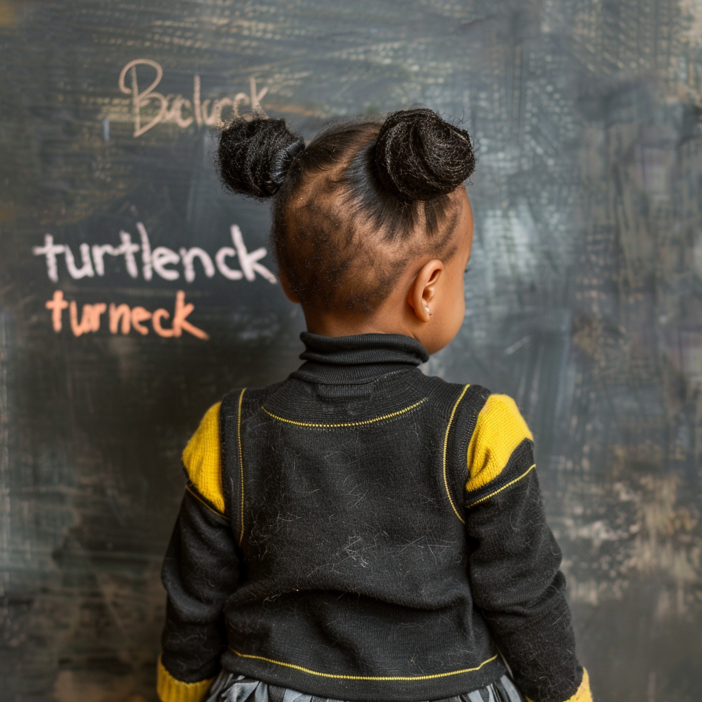 Young girl writing on blackboard