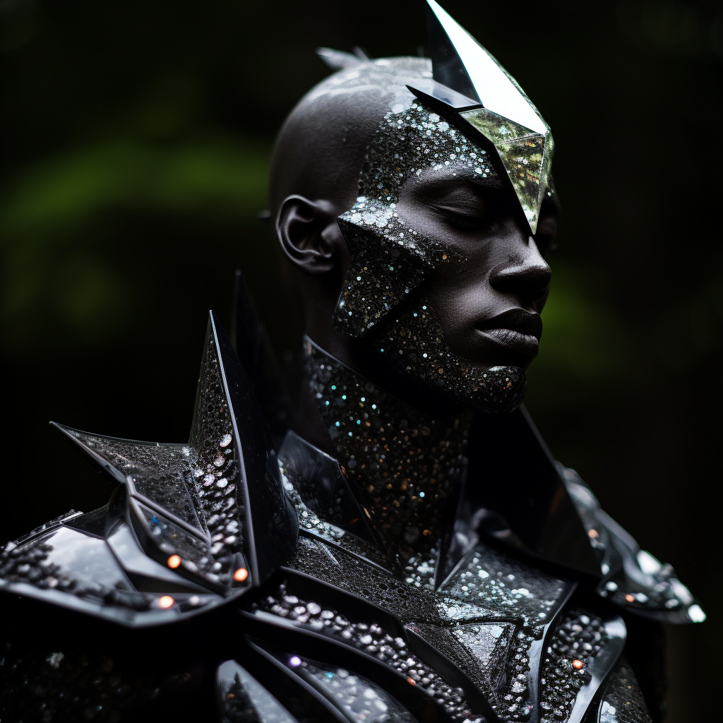 Brave African warrior in stunning galaxy armor