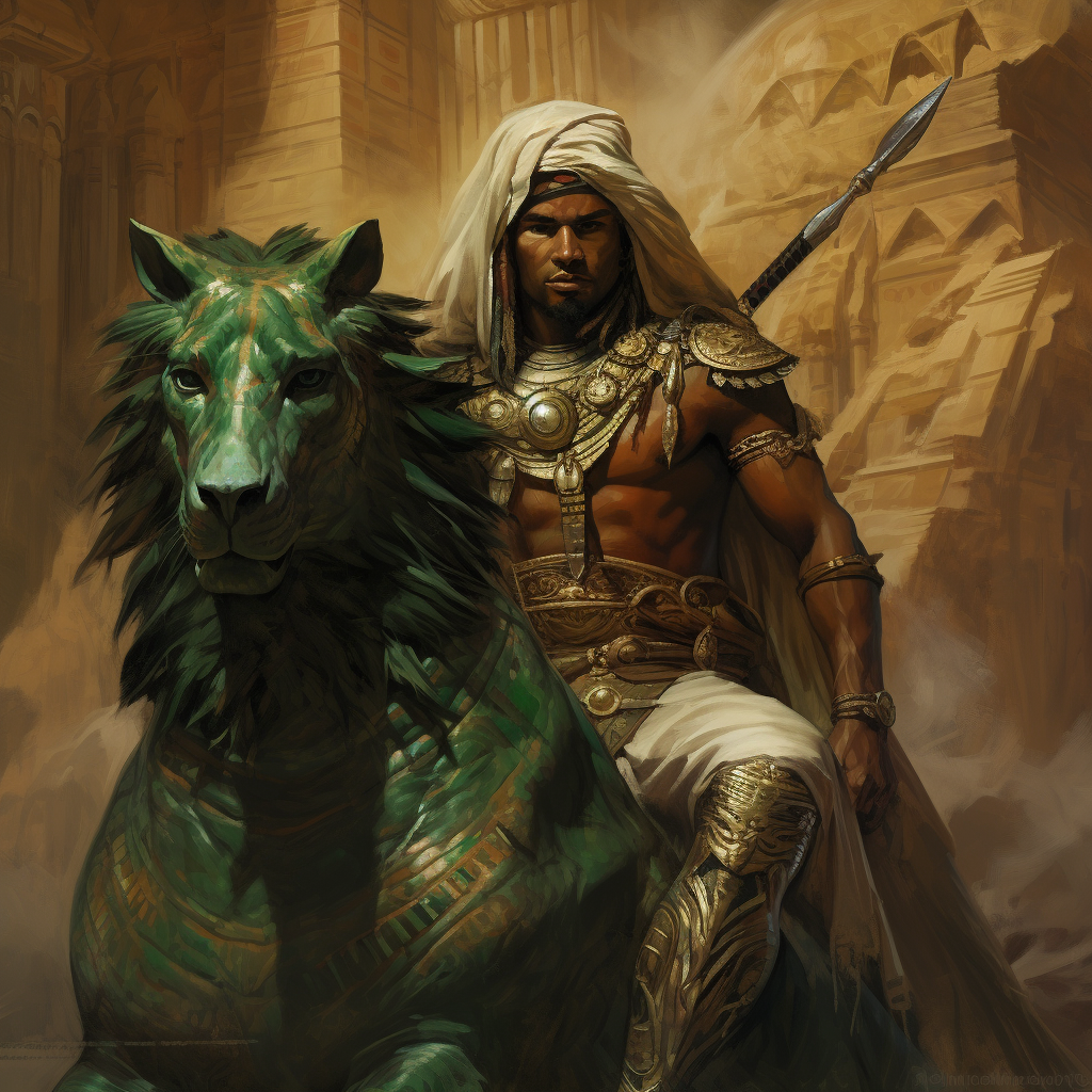 African warrior with sword on Arabian horse