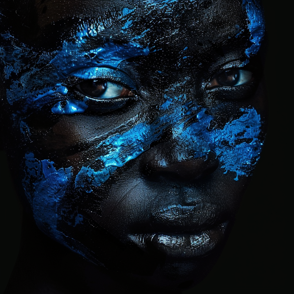 African woman blue black collision