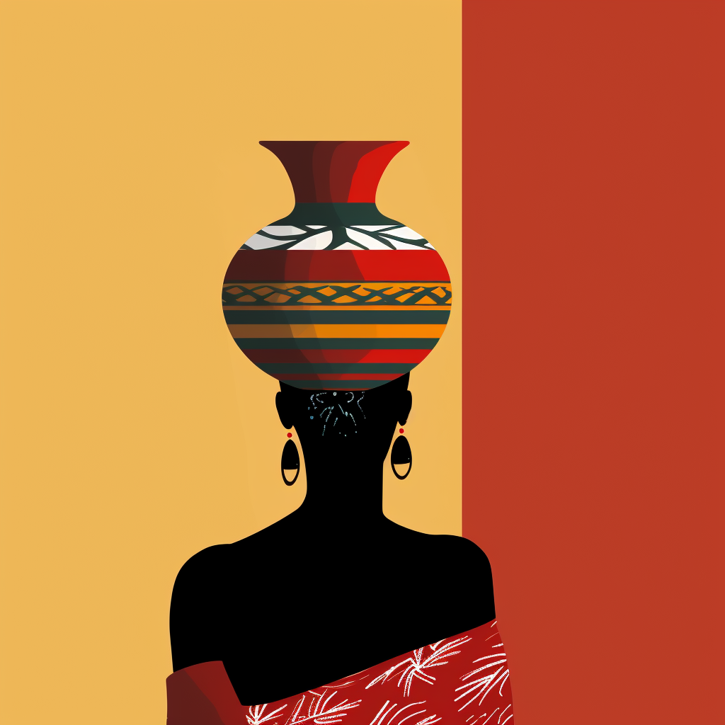 African woman carrying vase on head