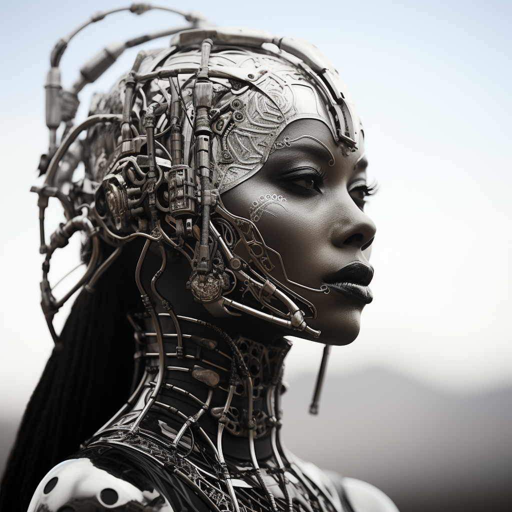 African Woman Futuristic Robotic Monochrome