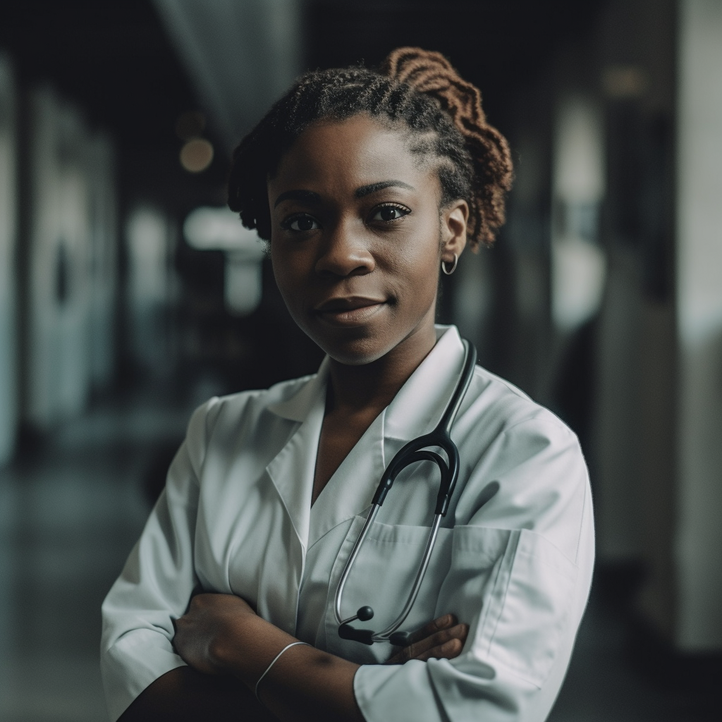 Smiling African woman nurse with arms crossed