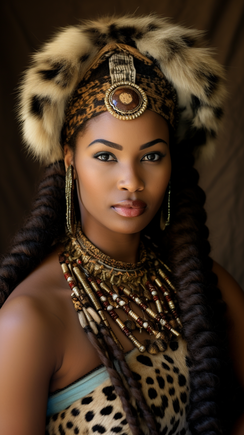 South African Zulu wearing leopard fur headband