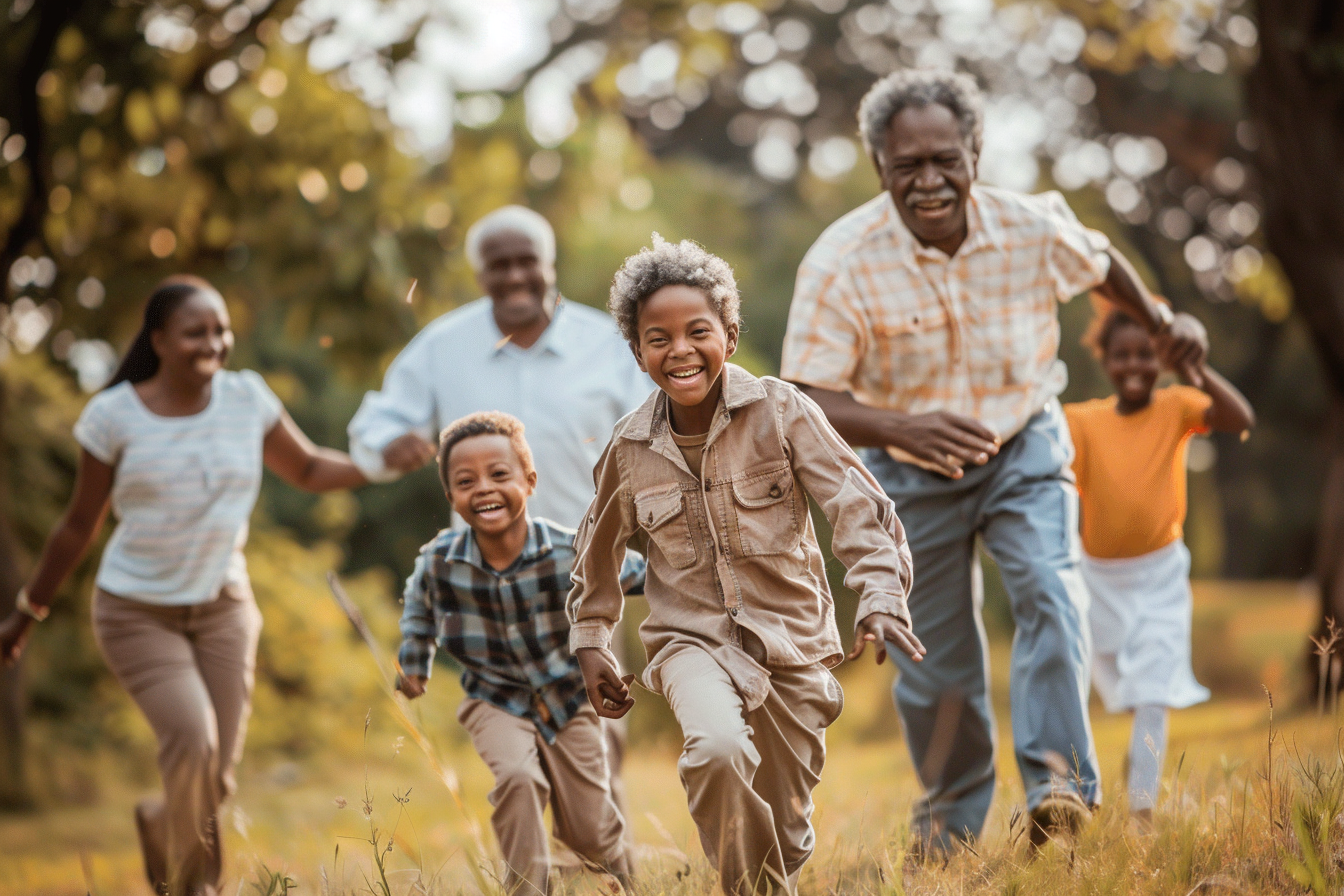 African American family playing outdoors