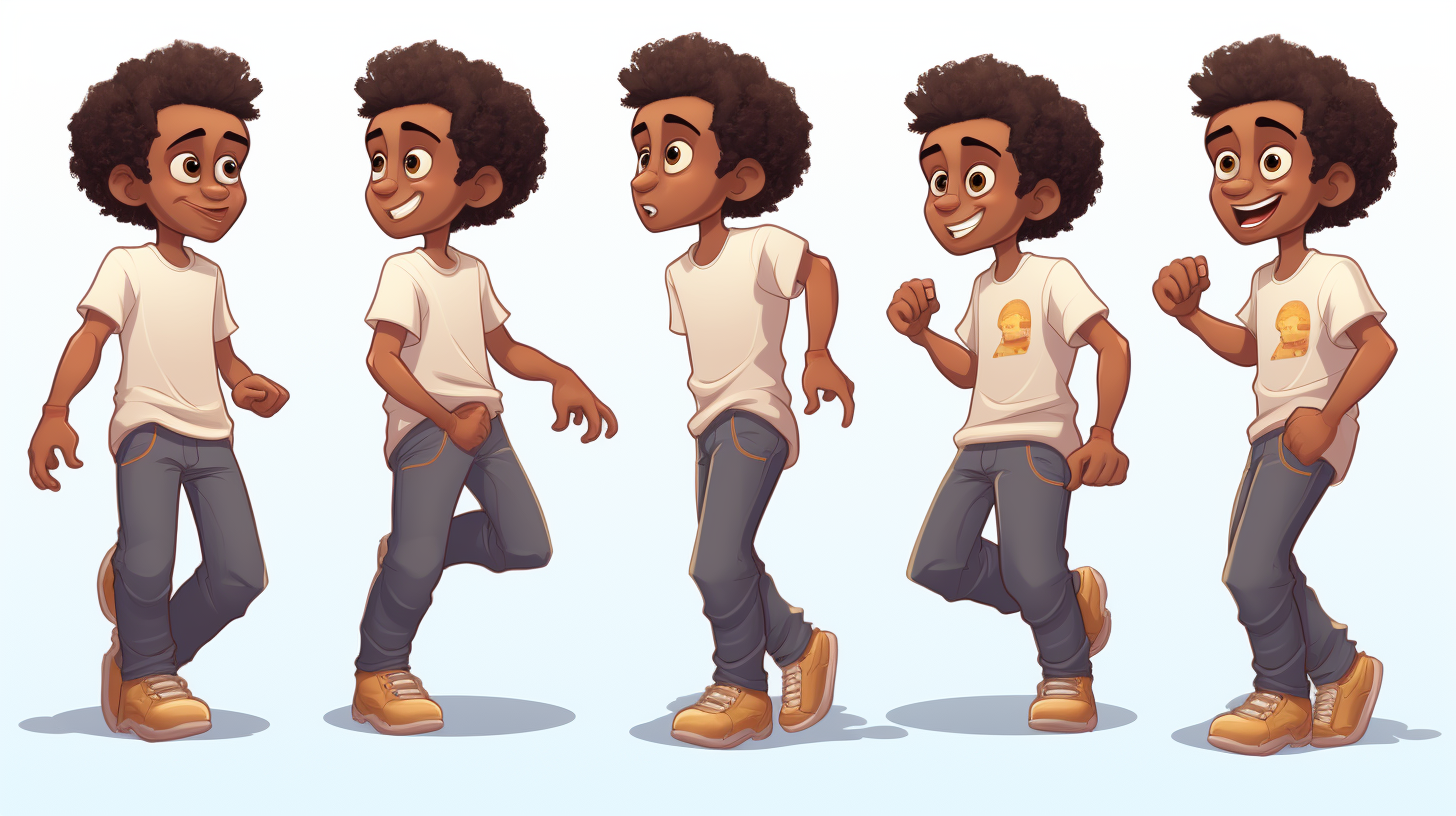 Cute African American boy character art sheet