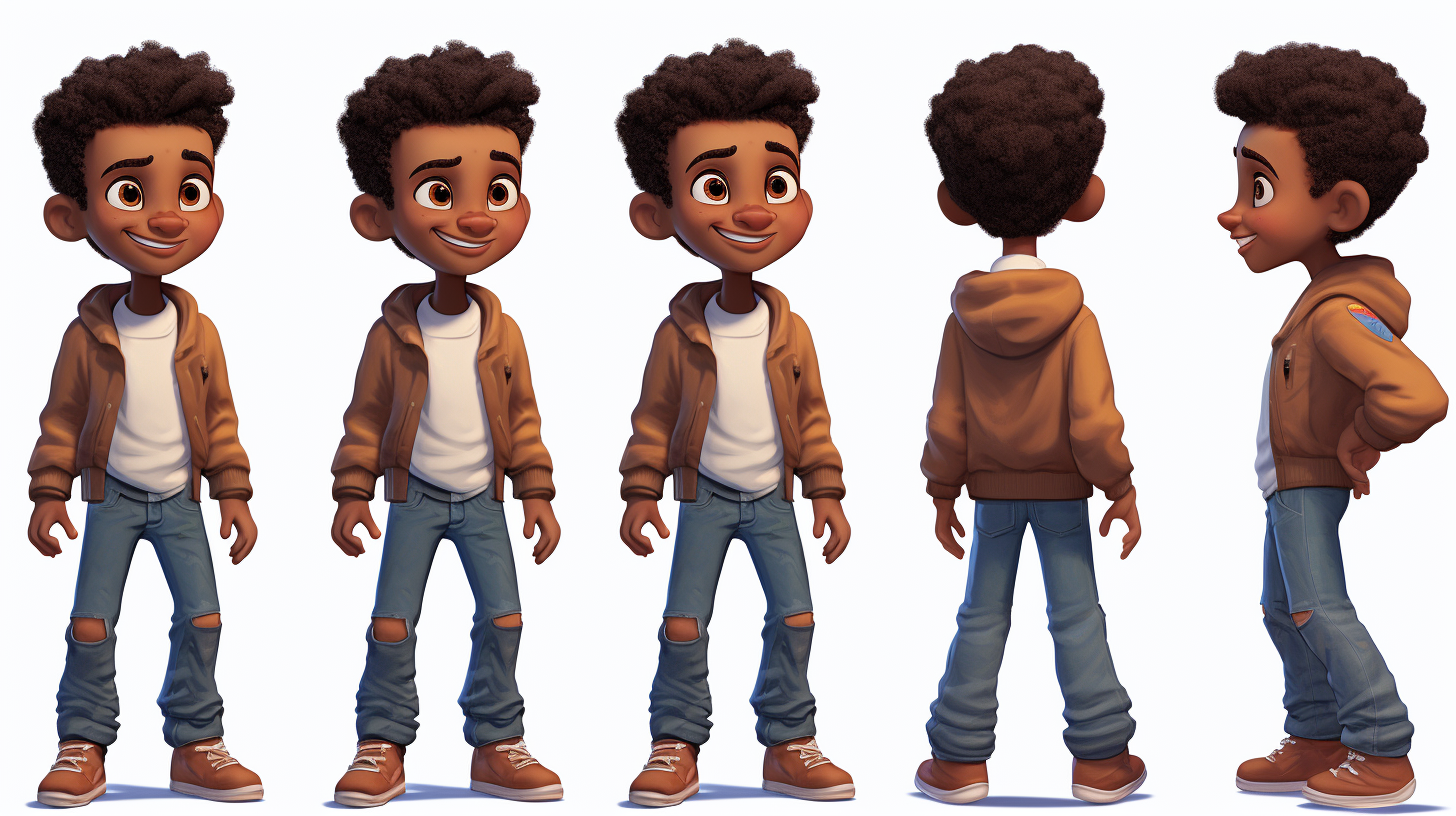 Cute African American Boy Character with Multiple Poses