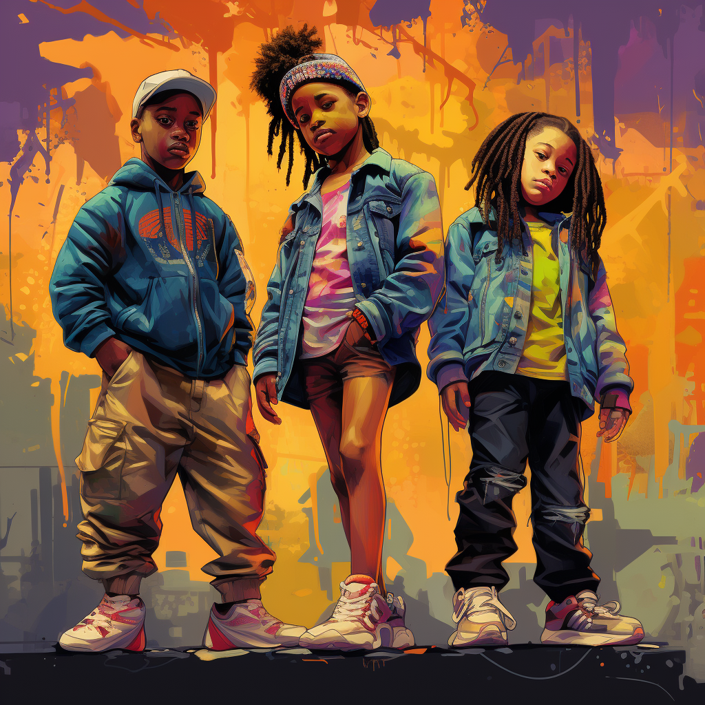 Stylish African American children in 1990s New York