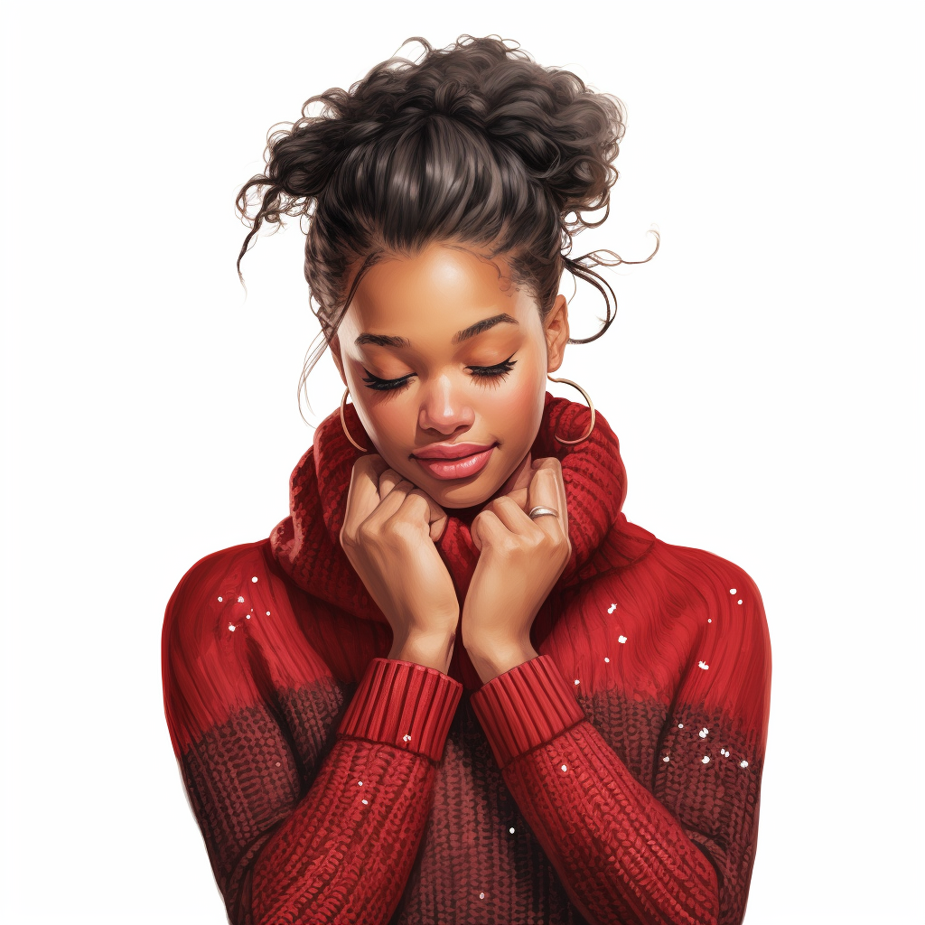 African American woman in cozy Christmas sweater