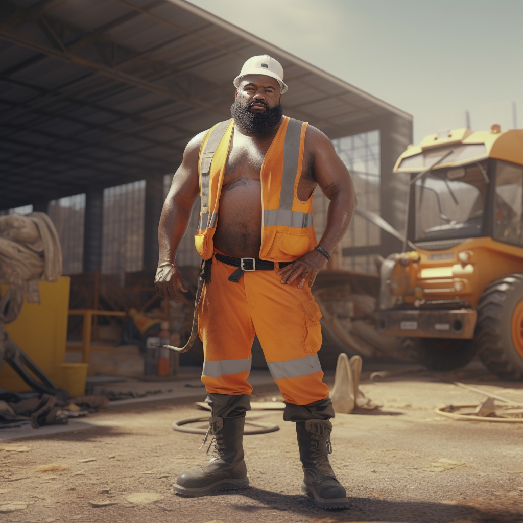 Powerful African American Electrician at Construction Site