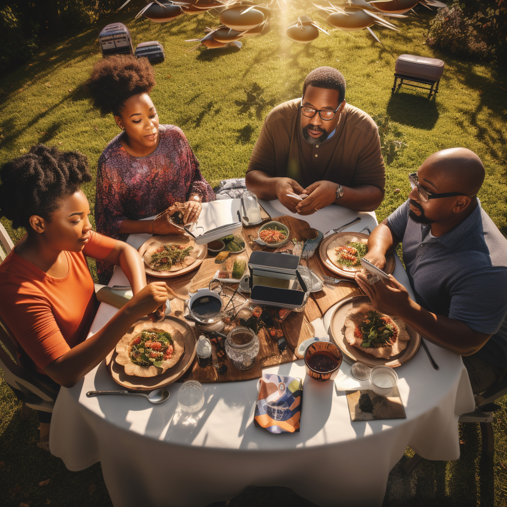 African-American family enjoying delicious soul food