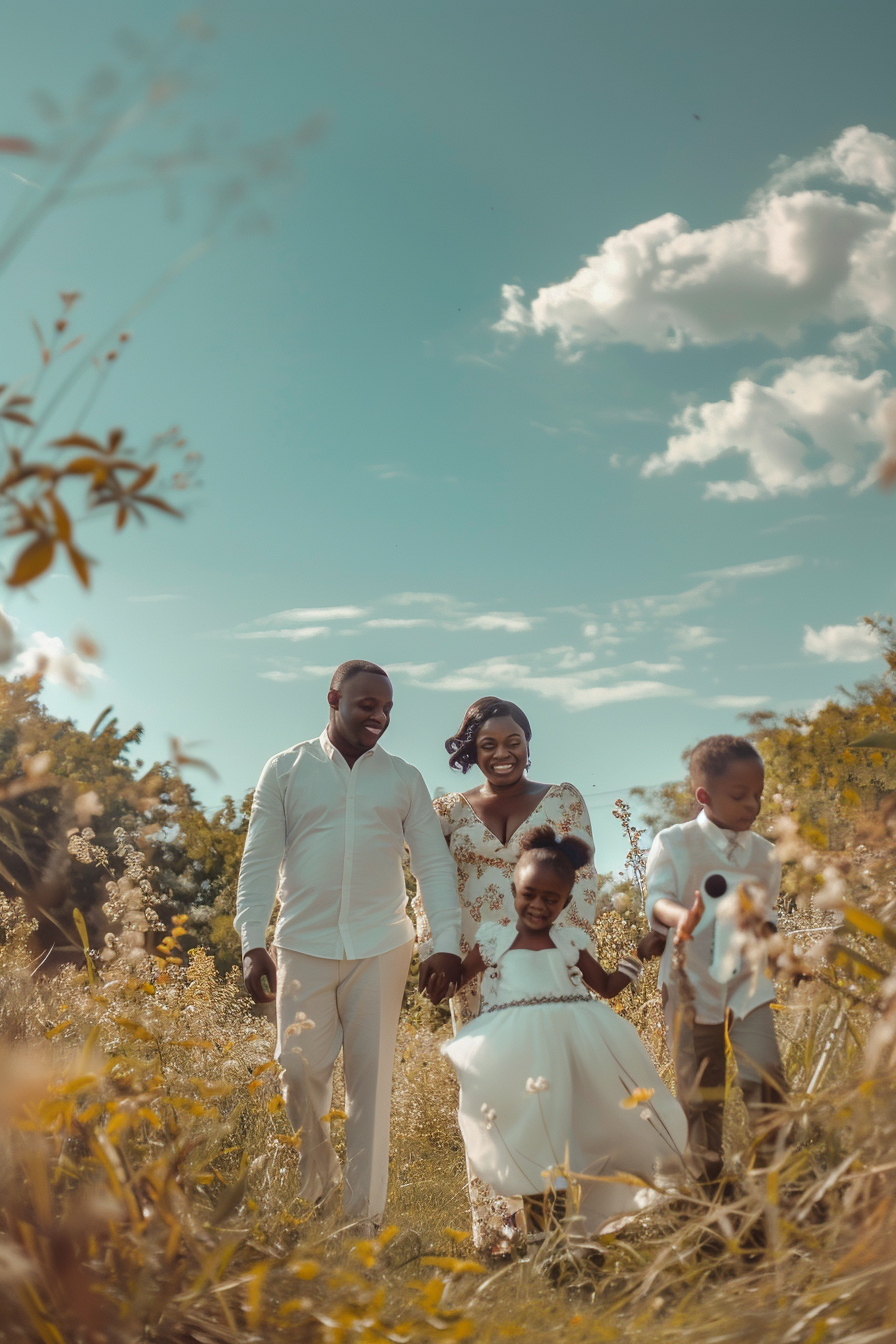 African American Family Garden Play