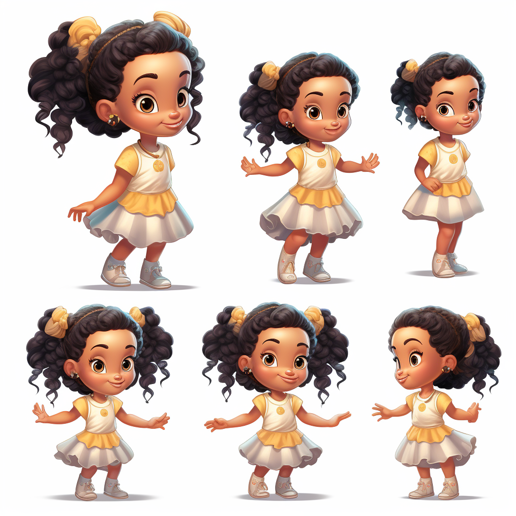 Cute African American girl with pigtails in different poses