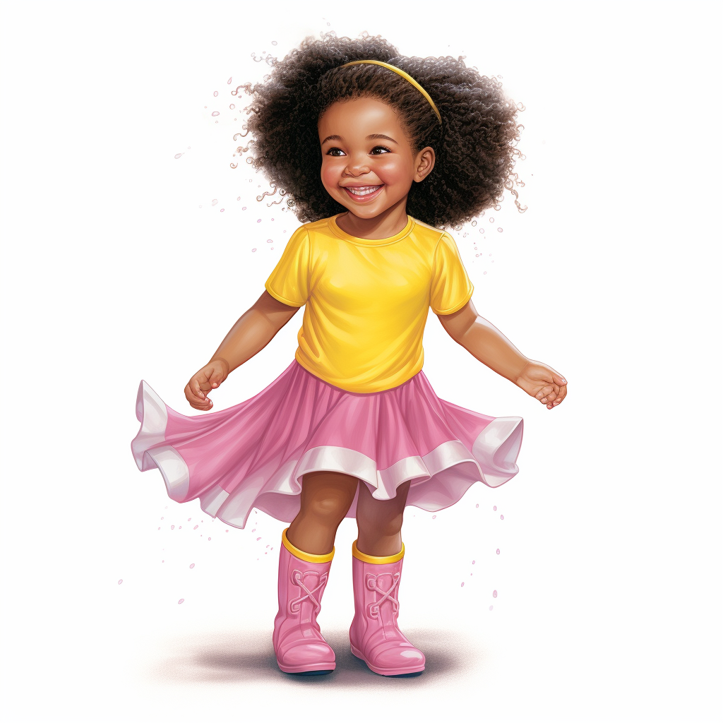 Cute African American Girl with Afro Puffs and Yellow Boots