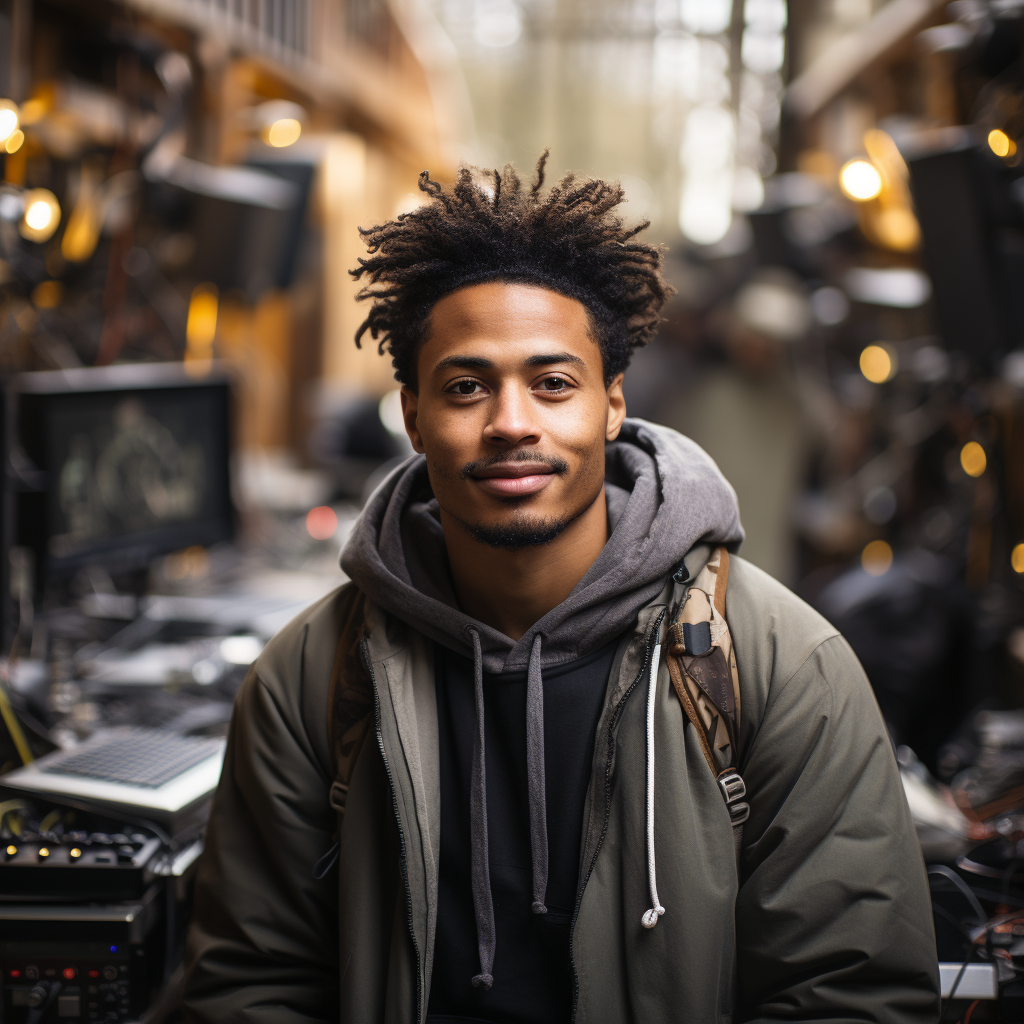 African American HBCU student with modern video equipment