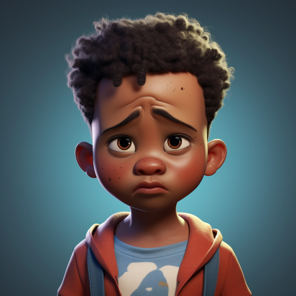 Sad little boy with African American features