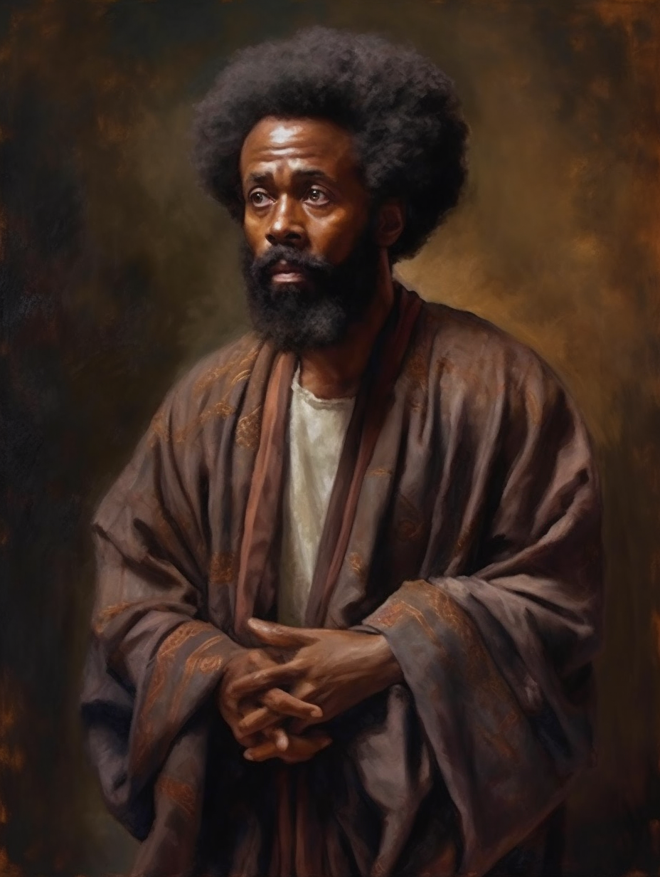 African American male with beard and afro in biblical setting