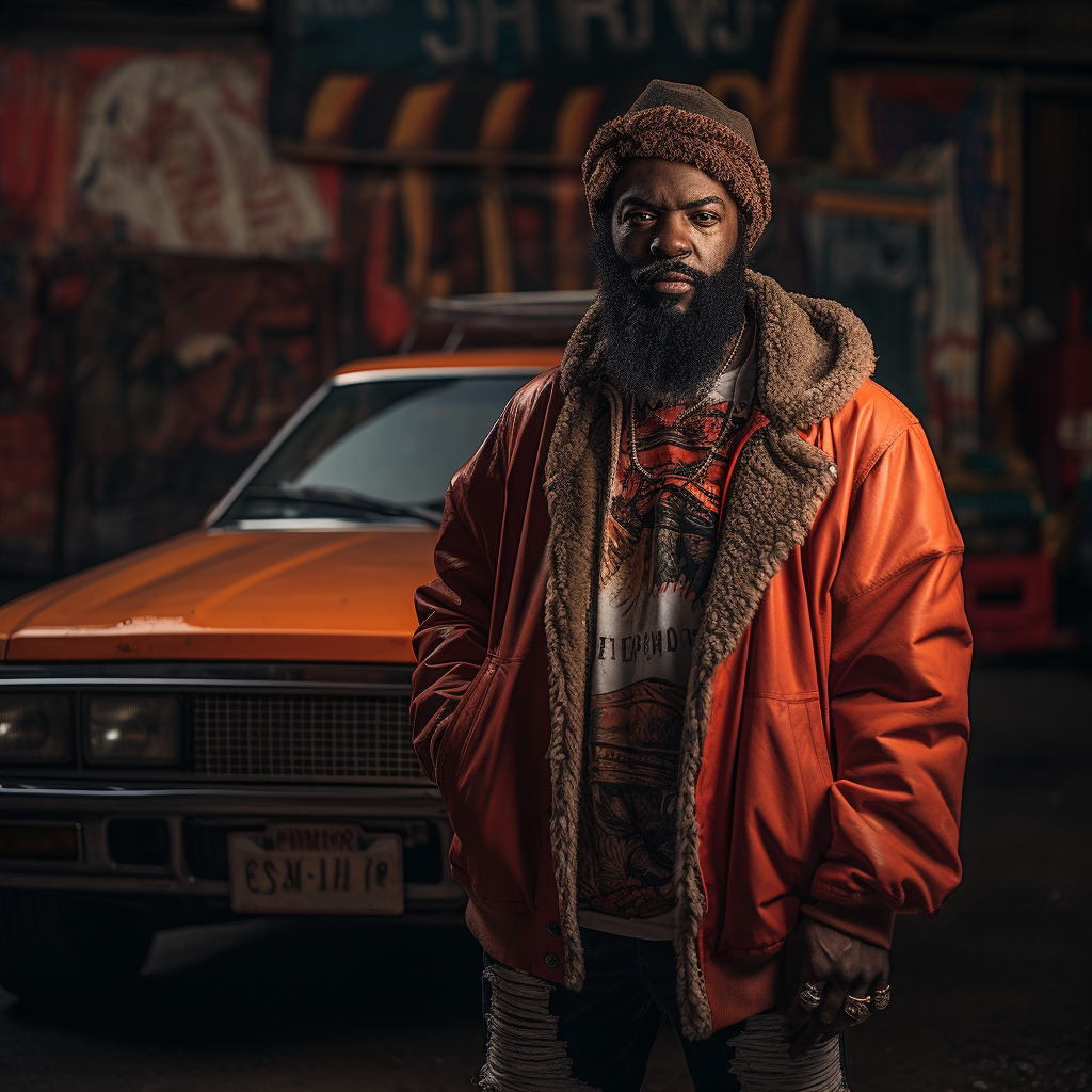 African American man with big beard in cinematic style