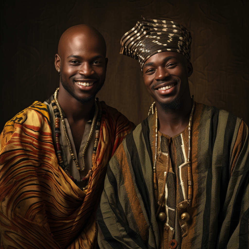 African American men in biblical garments smiling