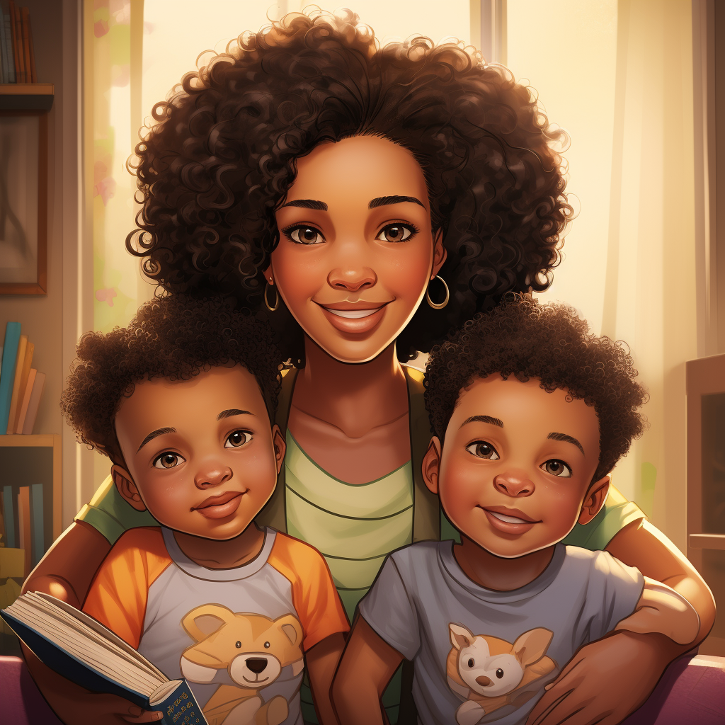 African American mom with triplet boys