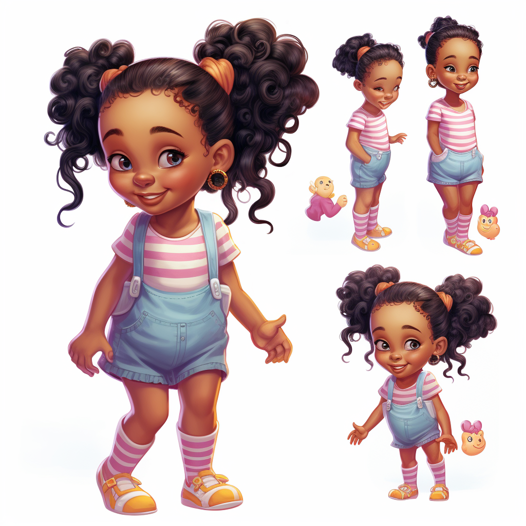 Cute African American toddler girl with pigtails puffs