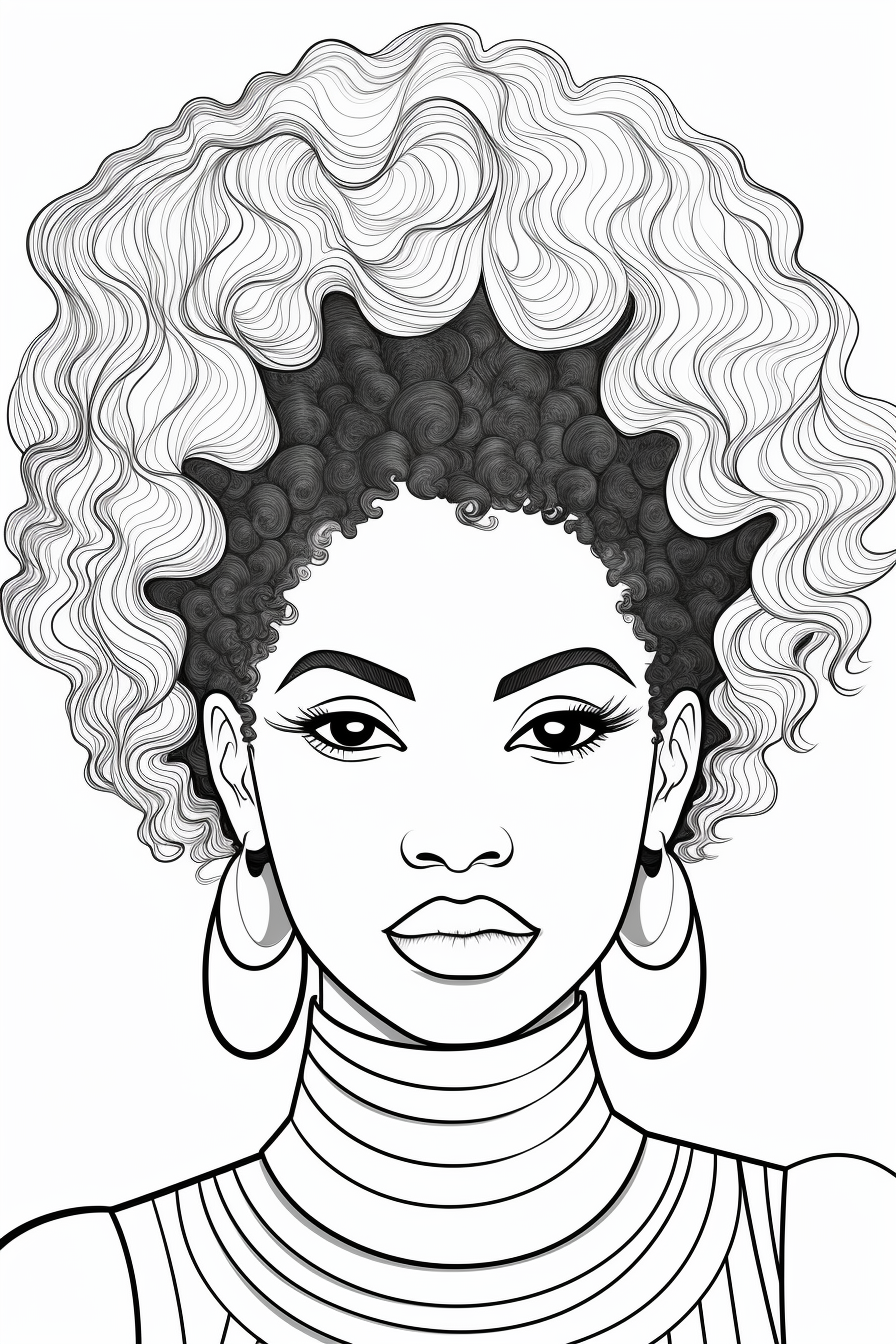 Coloring Page: African American Woman with Bantu Knots