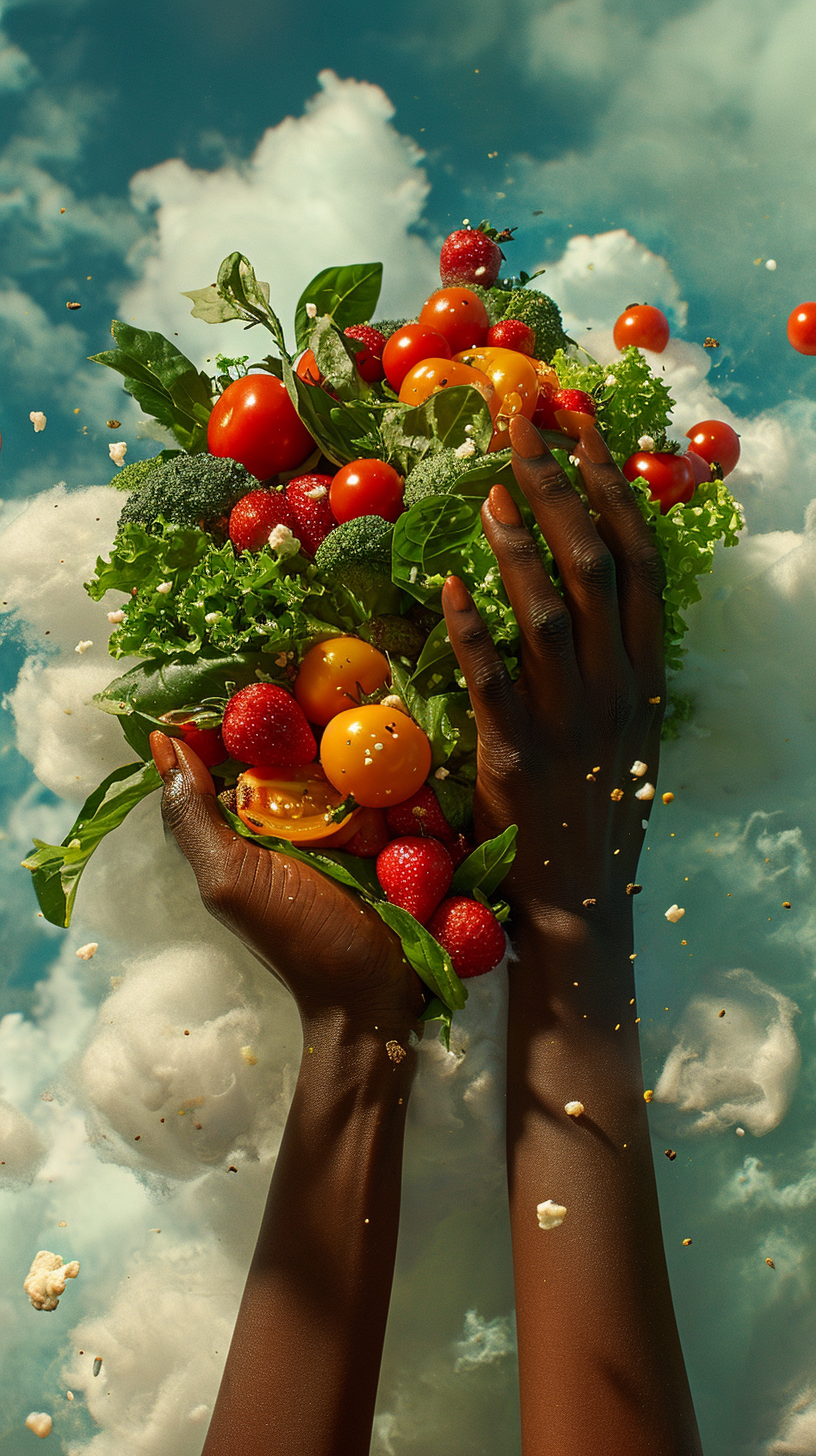 African American woman hands holding healthy salads