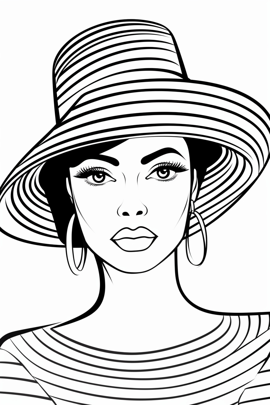 Coloring page of African American woman with hat