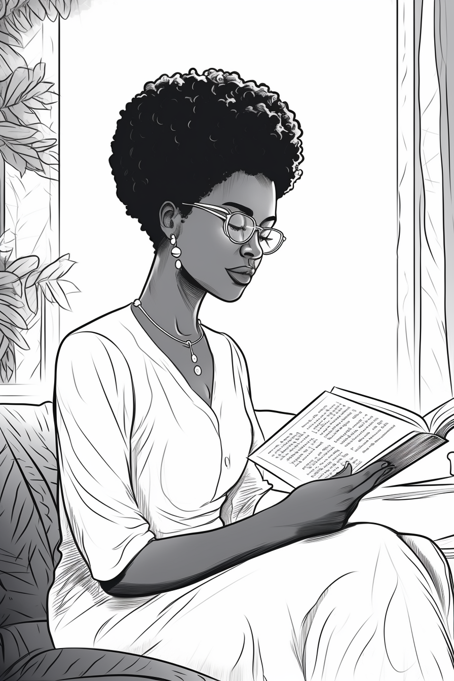 African American woman reading book