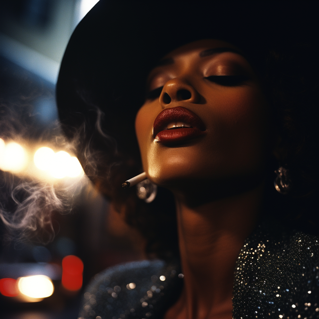 Stylish African American woman smoking a large cigar