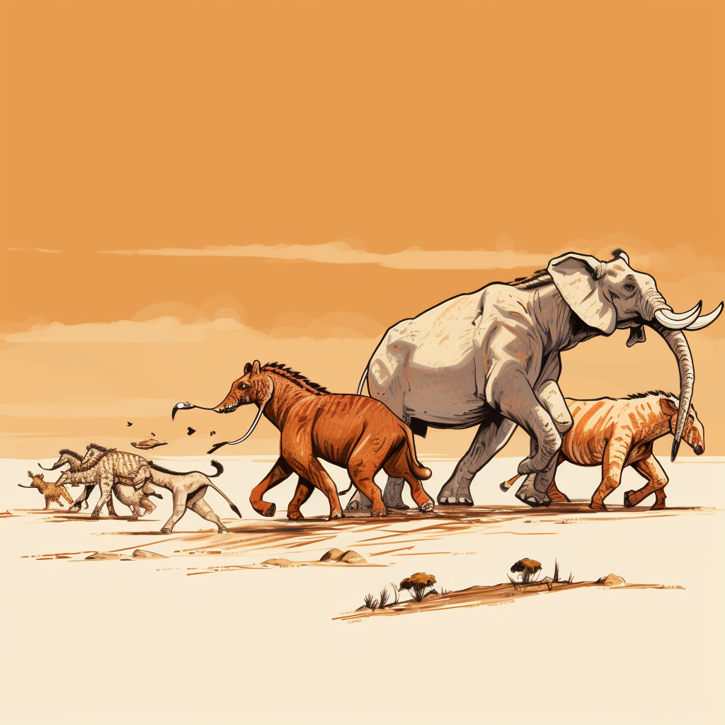 Side view of sketch of African animal herd