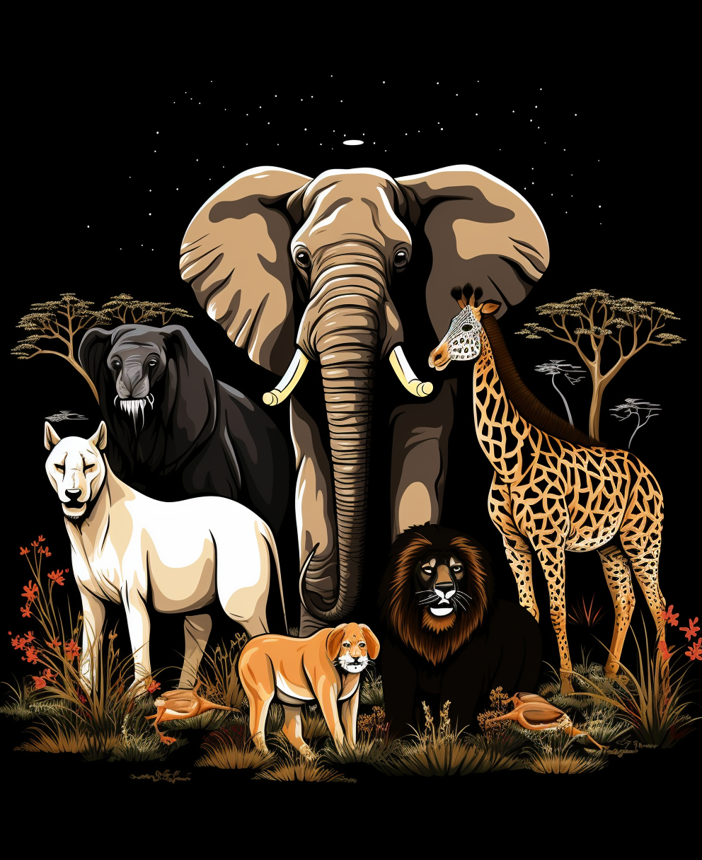 Cartoon African Animals in Field