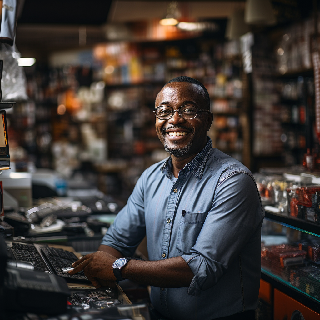 African salesman in hardware shop