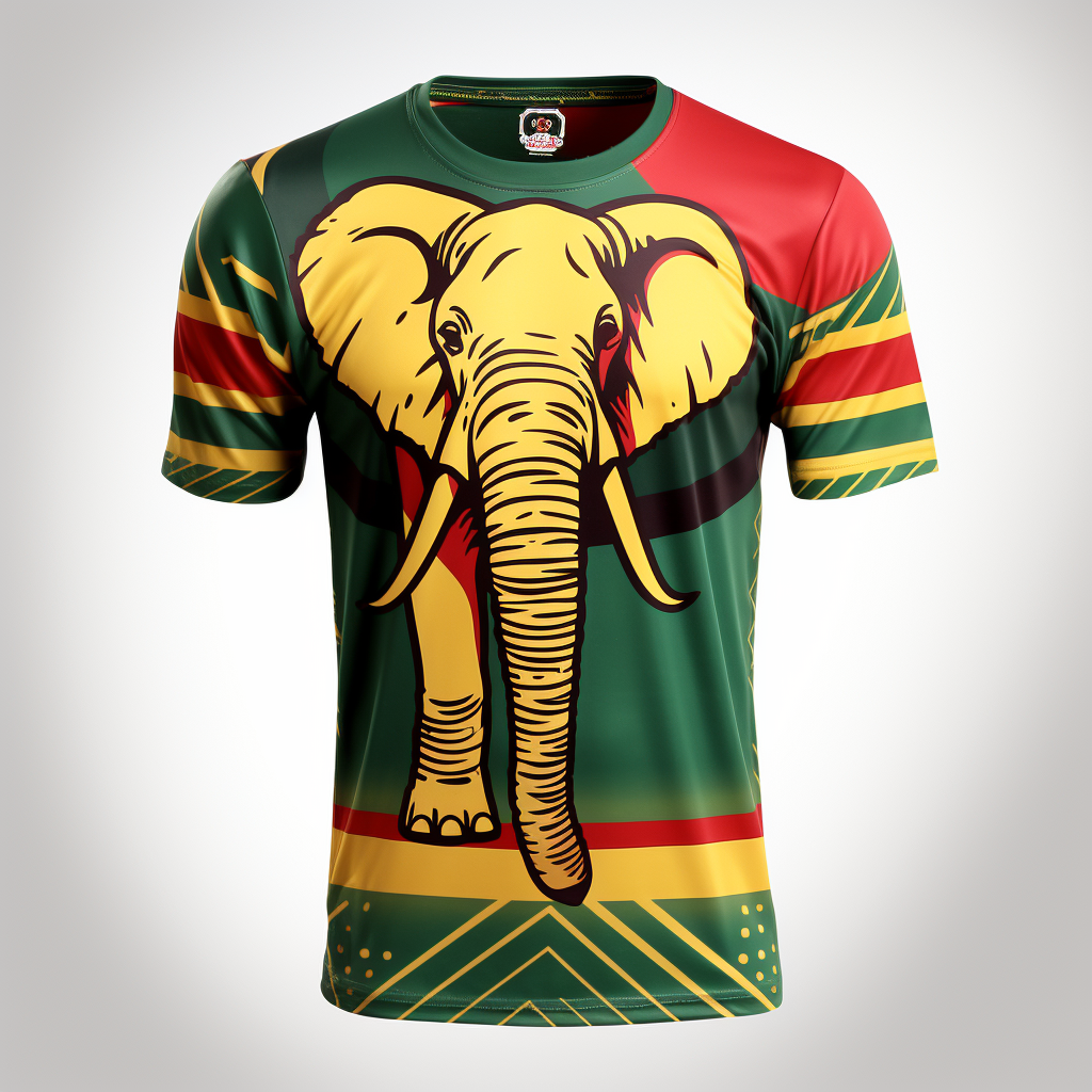 African soccer team jersey with flag and elephant