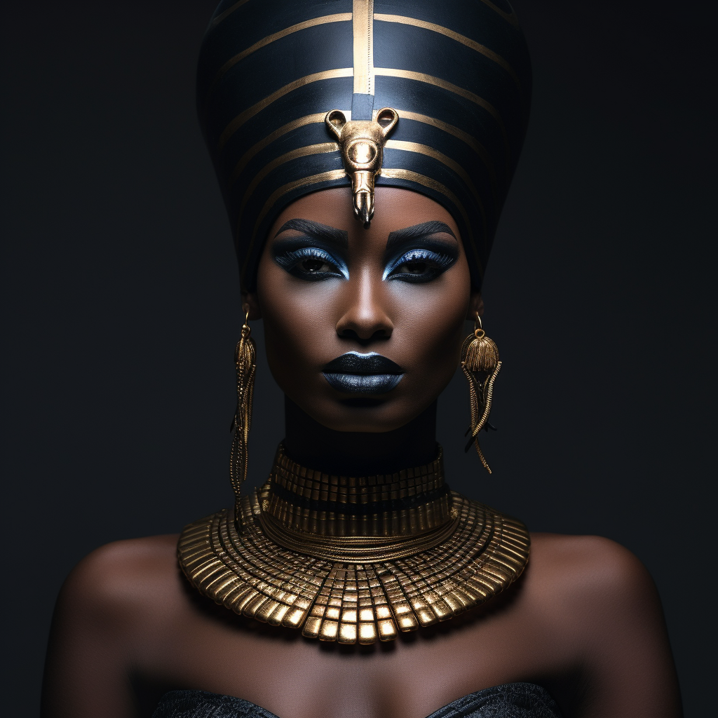 African woman pharaoh with radiant dark onyx skin