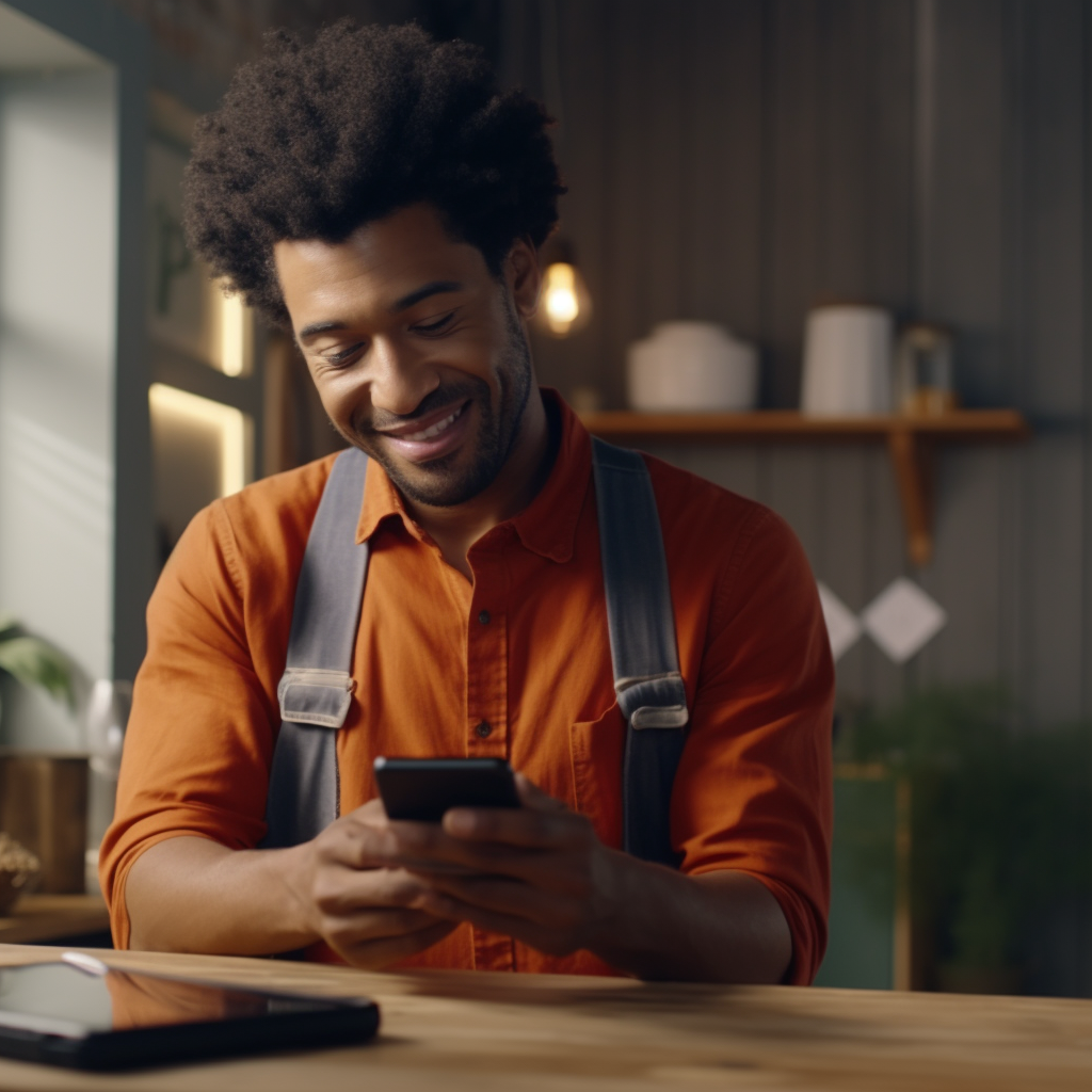 Afro American male office cleaner smiling