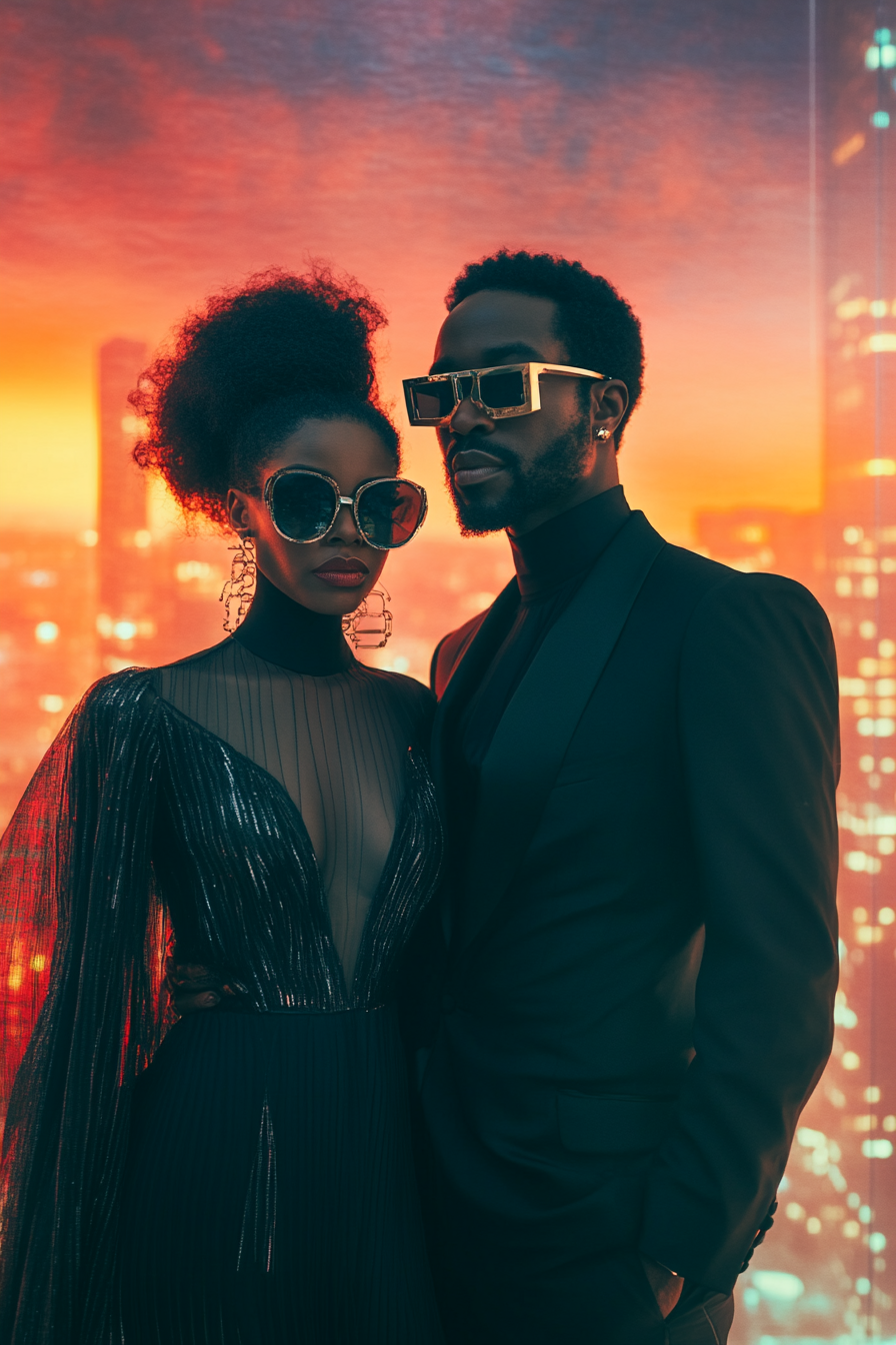 Elegant Afro Cyberpunk 40s Couple