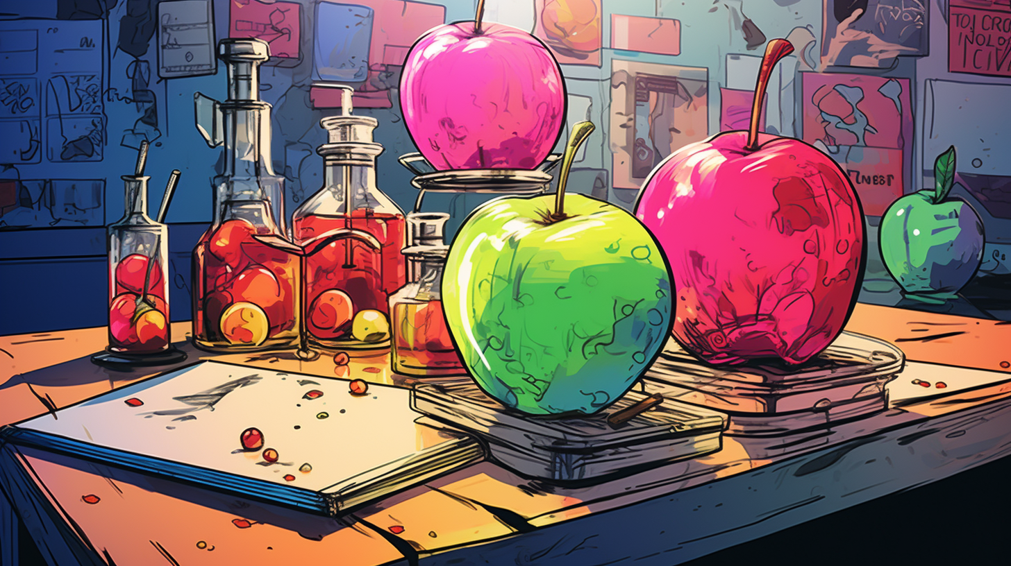 Colorful apples on scientist's desk