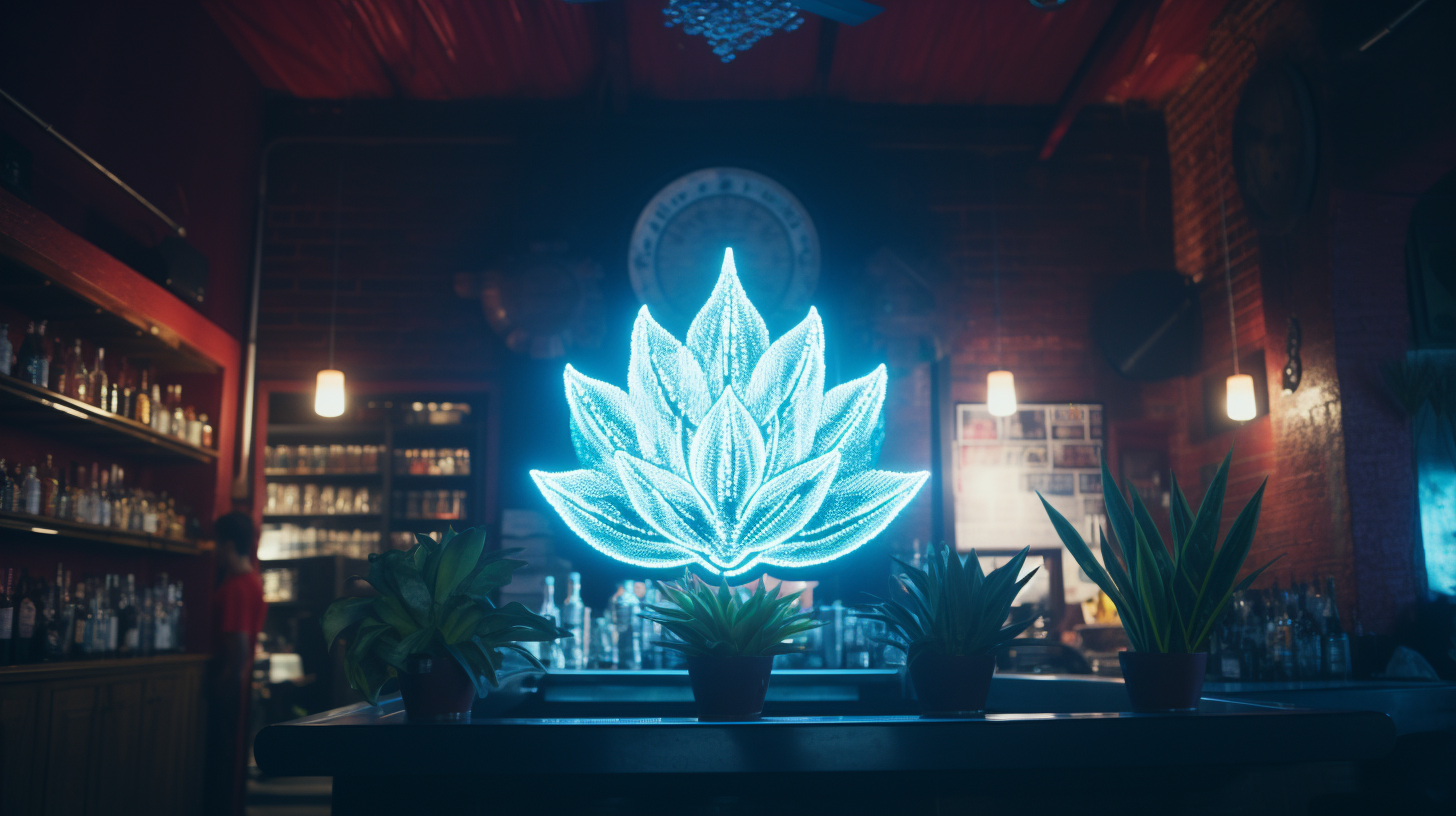 Agave plant neon sign in bar