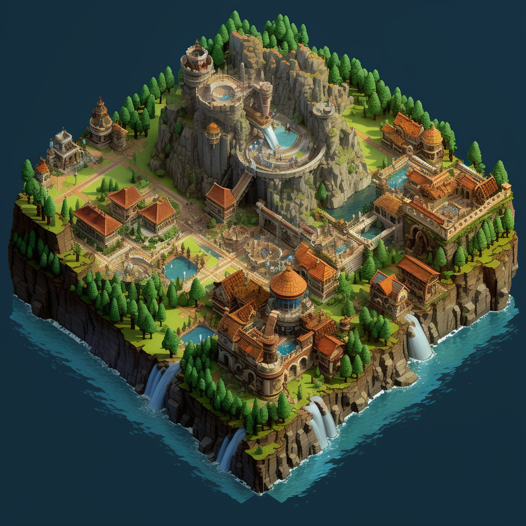 3D isometric pixel art Age of Empires map