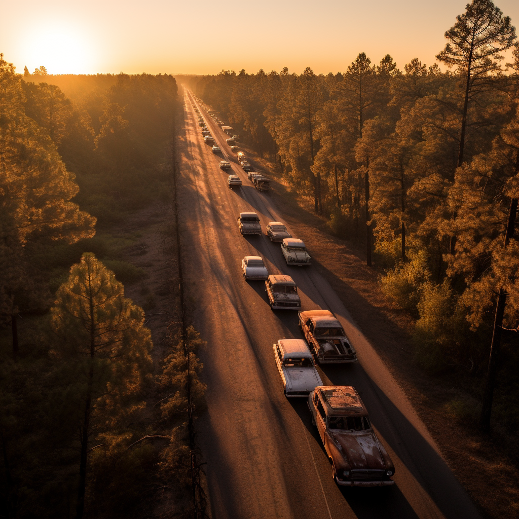 View of Old Rusted Cars on Highway