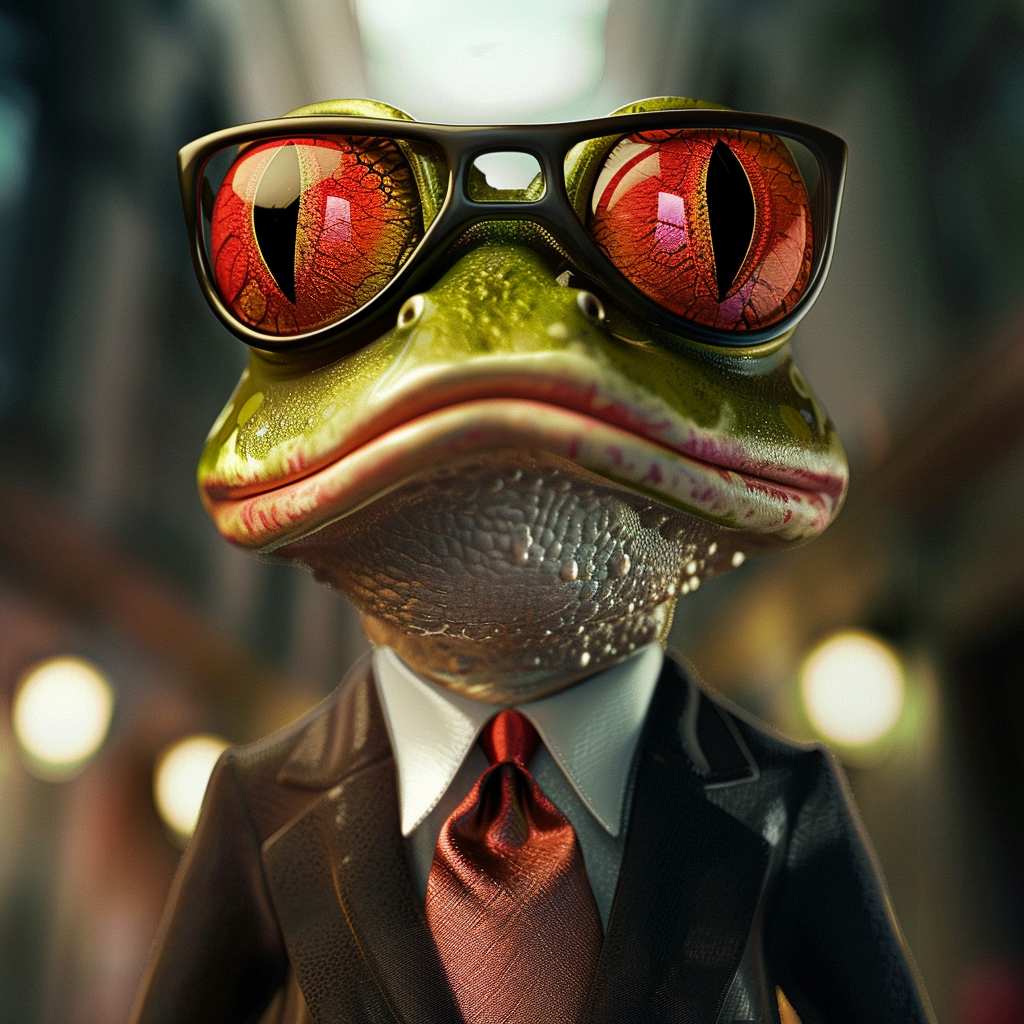 Frog secret agent with license